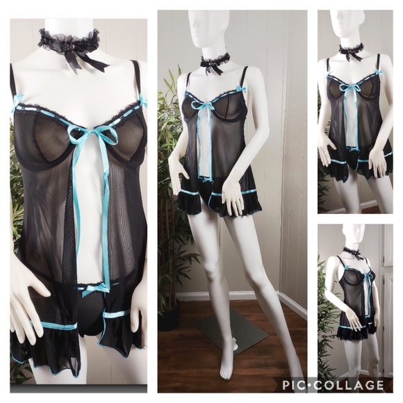 MEDIUM black babydoll & matching thong - Picture 6 of 12